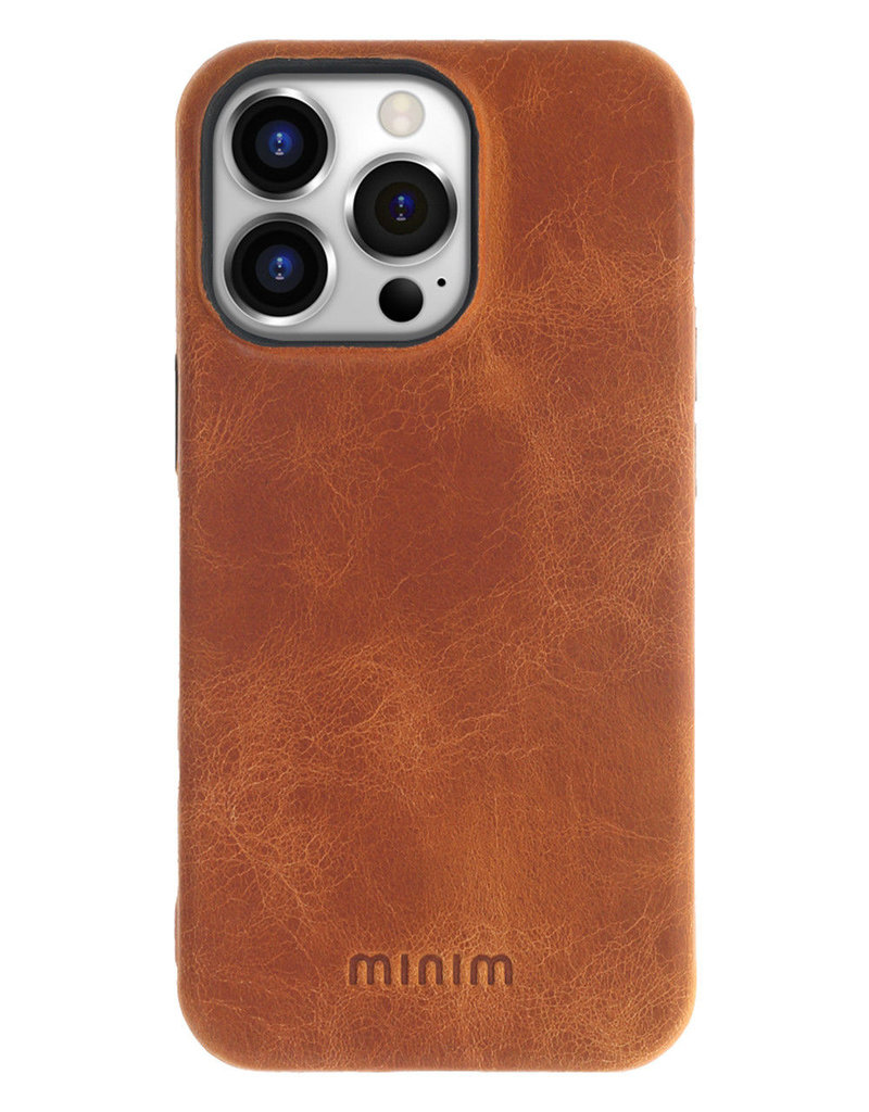 Minim Leder Handyhülle Für iPhone 14 Pro Back Cover Cognac