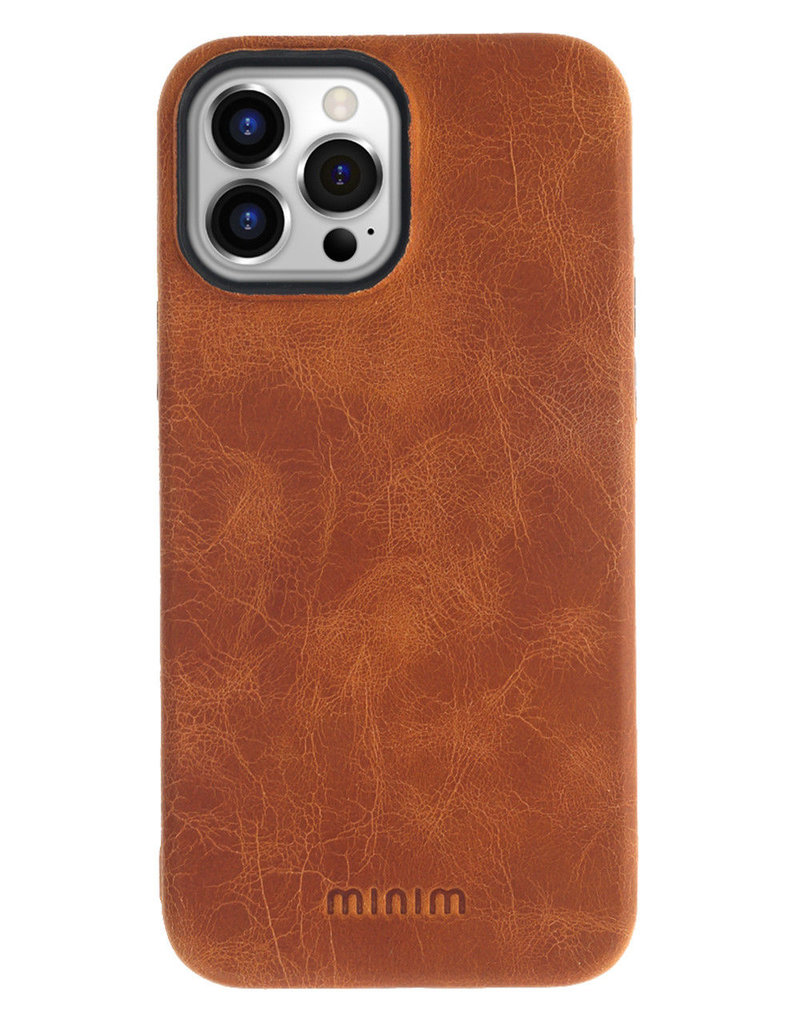 Minim Leder Handyhülle Für iPhone 14 Pro Max Back Cover Cognac