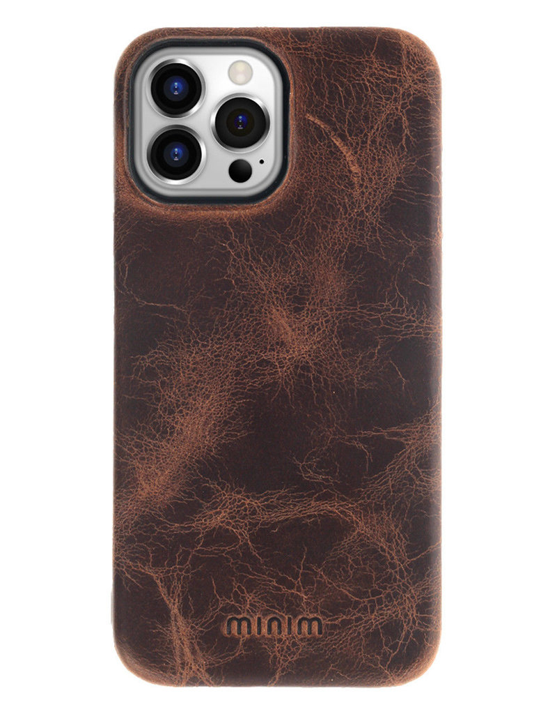 Minim Leder Handyhülle Für iPhone 14 Pro Max Back Cover Braun