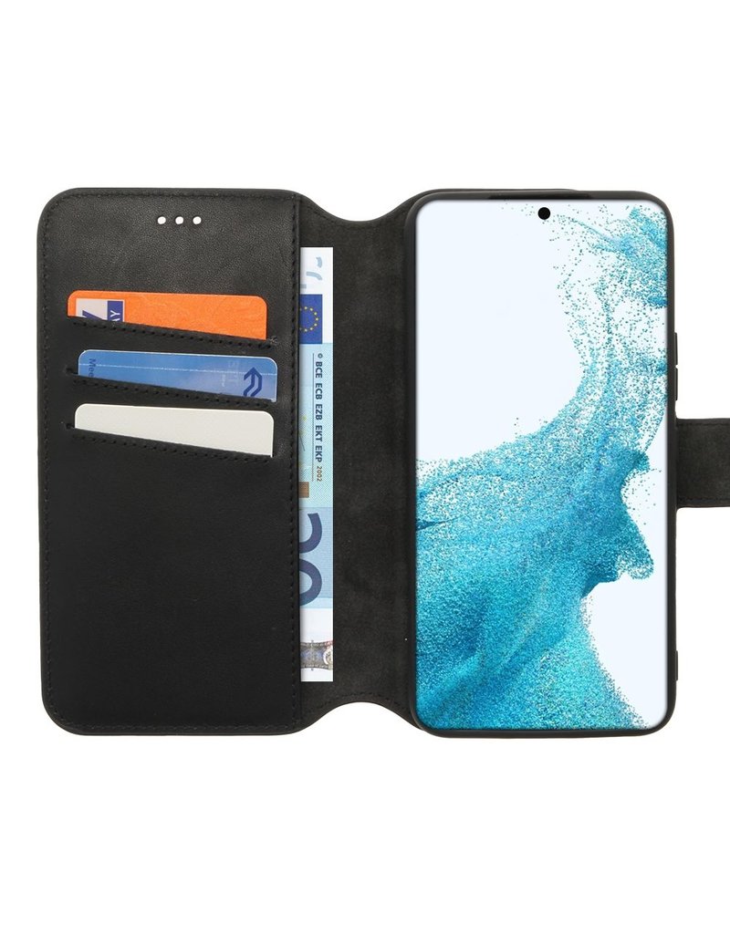 Minim Leder Handyhülle Samsung S22 2 in 1 Wallet Case Schwarz