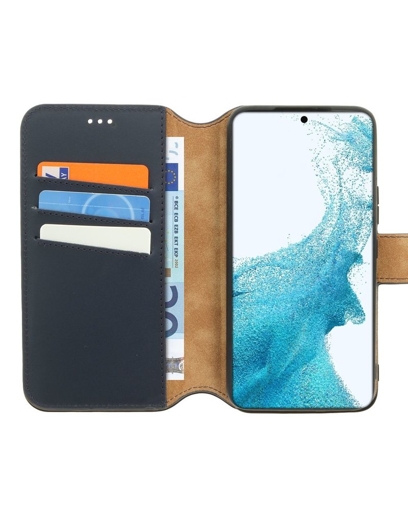 Minim Leder Handyhülle Samsung S22 2 in 1 Wallet Case Blau