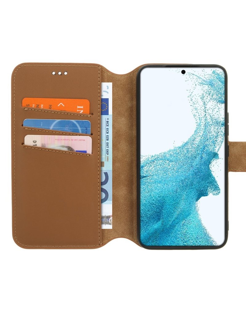 Minim Leder Handyhülle Samsung S22 2 in 1 Wallet Case Cognac