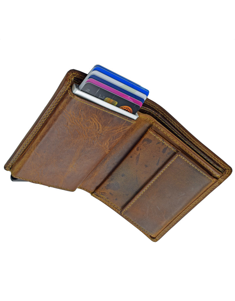 LD Pasjeshouder Portemonnee Hunter Rundleer met Kleingeldvak – RFID Bescherming – Personaliseerbaar & Optionele Ketting