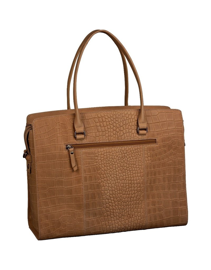 Burkely Damen Leder Arbeitstasche Laptoptasche Croco Cognac