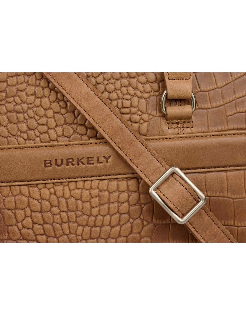 Burkely Damen Leder Arbeitstasche Laptoptasche Croco Cognac