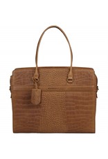 Burkely Damen Leder Arbeitstasche Laptoptasche Croco Cognac