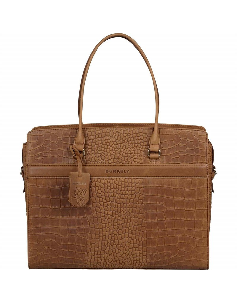 Burkely Damen Leder Arbeitstasche Laptoptasche Croco Cognac