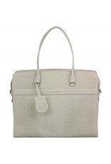 Burkely Damen Leder Arbeitstasche Laptoptasche Croco Off White