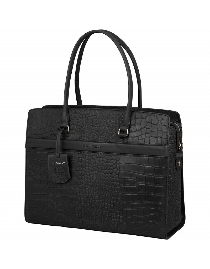 Burkely Damen Leder Arbeitstasche Laptoptasche Croco Schwarz