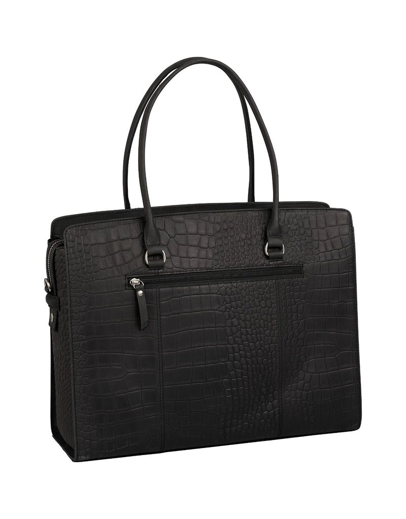 Burkely Damen Leder Arbeitstasche Laptoptasche Croco Schwarz