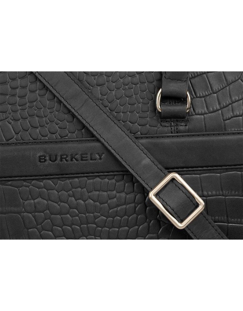 Burkely Damen Leder Arbeitstasche Laptoptasche Croco Schwarz