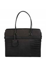 Burkely Damen Leder Arbeitstasche Laptoptasche Croco Schwarz