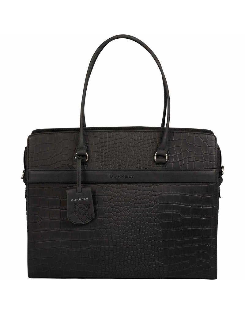 Burkely Damen Leder Arbeitstasche Laptoptasche Croco Schwarz