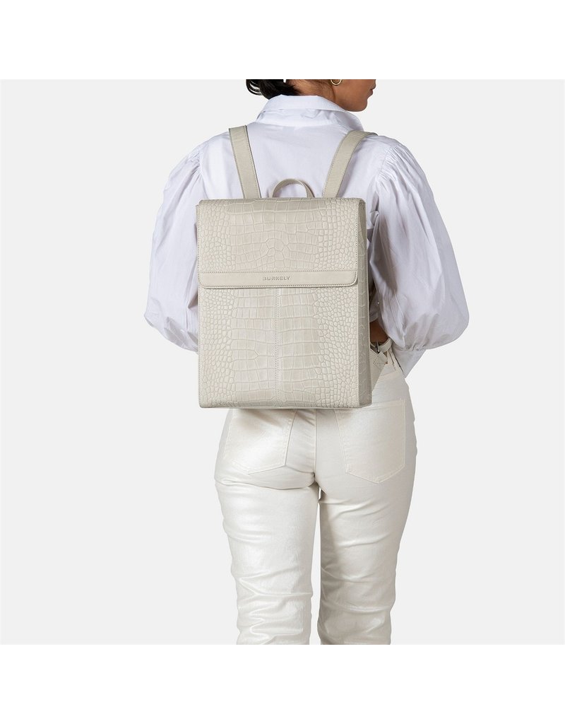 Burkely Leder Damen Arbeitstasche Rucksack Croco Off White