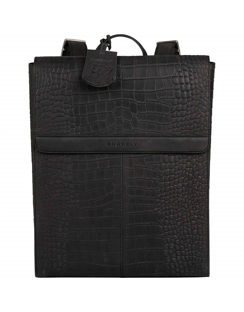 Burkely Leder Damen Arbeitstasche Rucksack Croco Schwarz