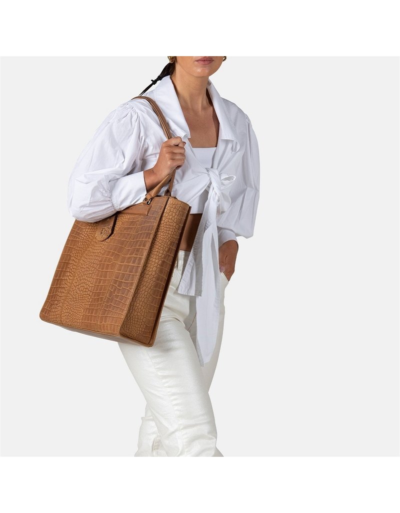 Burkely Leren Dames Werktas Shopper 14 Inch Croco Cognac