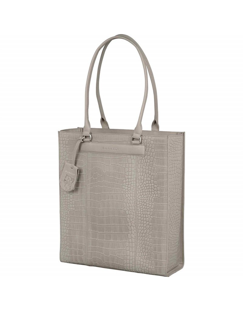 Burkely Leder Damen Arbeitstasche Shopper Croco Hell Grau