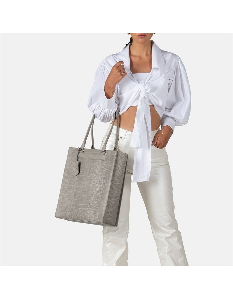 Burkely Leder Damen Arbeitstasche Shopper Croco Hell Grau