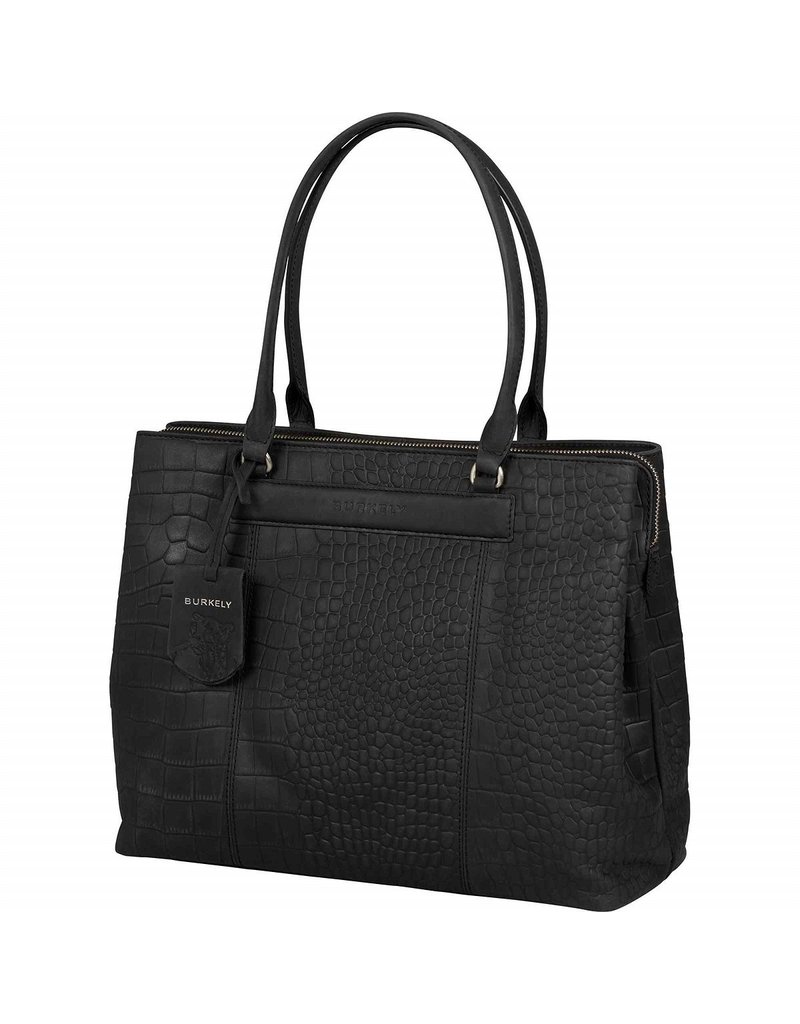 Burkely Damen Leder Arbeitstasche Laptoptasche 13.3 Zoll Croco Schwarz