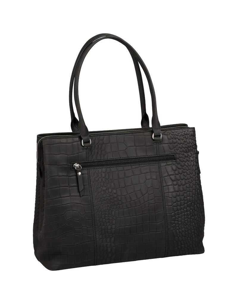 Burkely Damen Leder Arbeitstasche Laptoptasche 13.3 Zoll Croco Schwarz