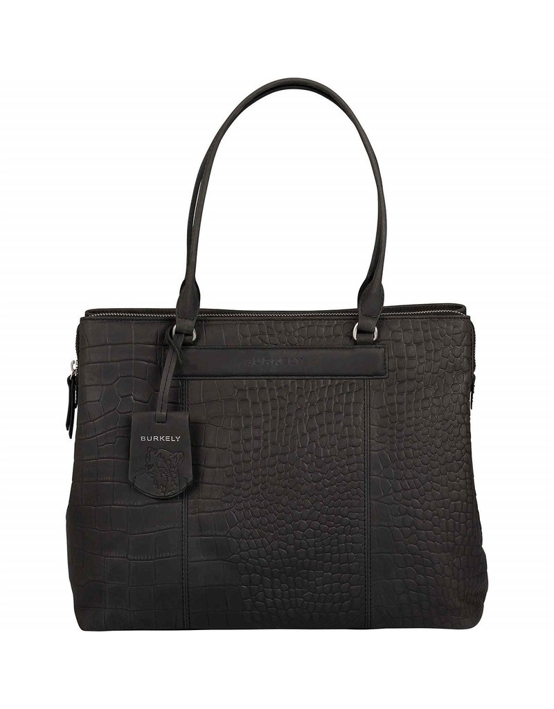 Burkely Damen Leder Arbeitstasche Laptoptasche 13.3 Zoll Croco Schwarz