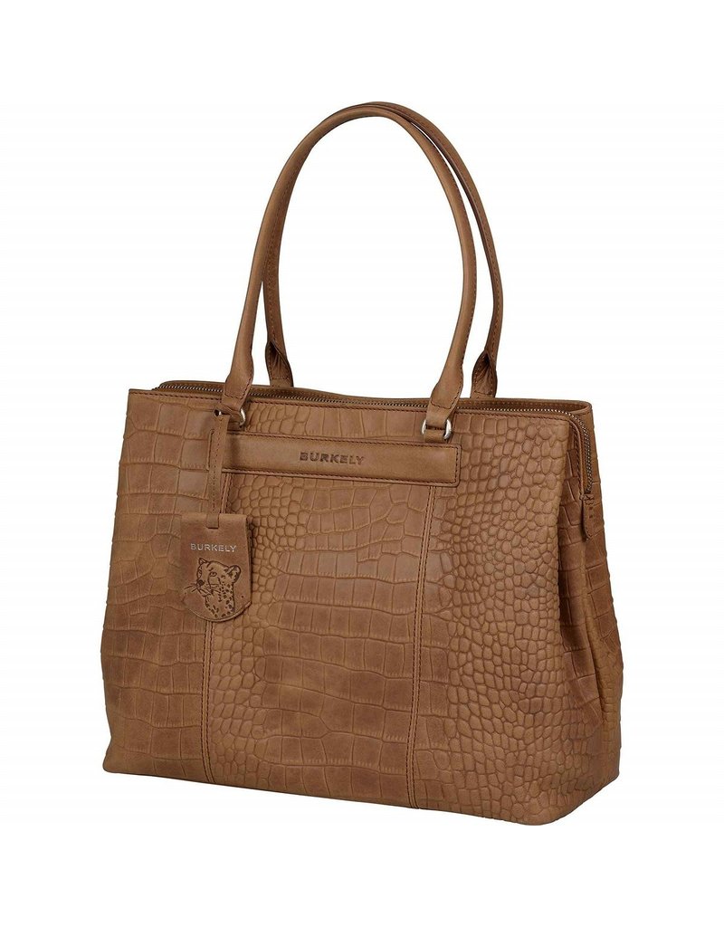 Burkely Damen Leder Arbeitstasche Laptoptasche 13.3 Zoll Croco Cognac