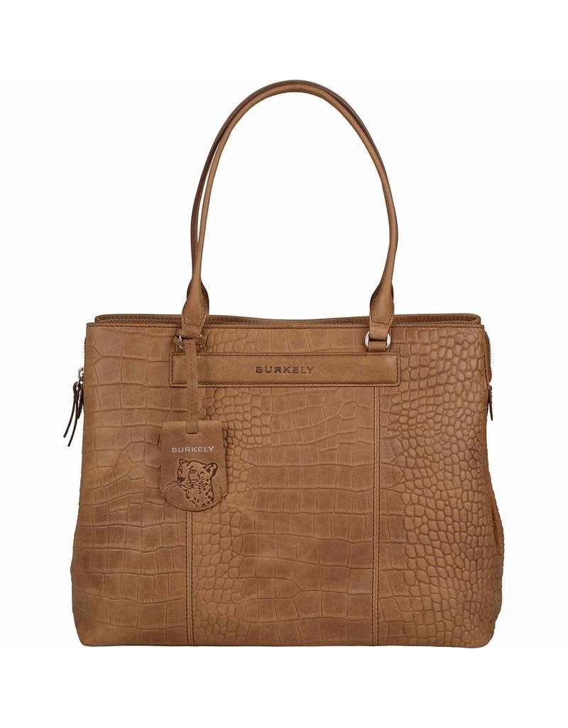 Burkely Damen Leder Arbeitstasche Laptoptasche 13.3 Zoll Croco Cognac