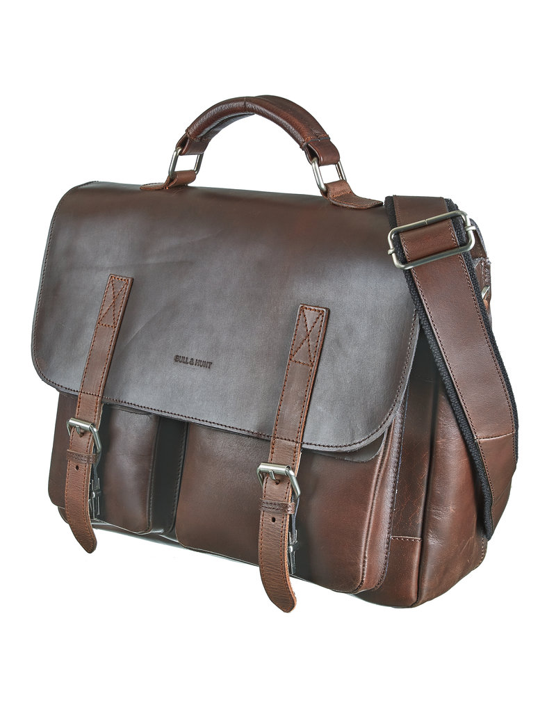 Bull & Hunt Geräumige Leder Arbeitstasche Messenger Bag Dark Cognac