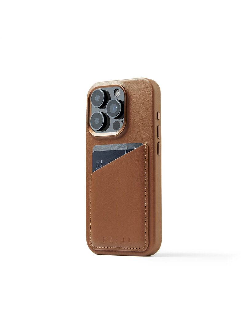 Mujjo Leder Handyhülle Iphone 15 Pro MagSafe Kreditkarte Cognac