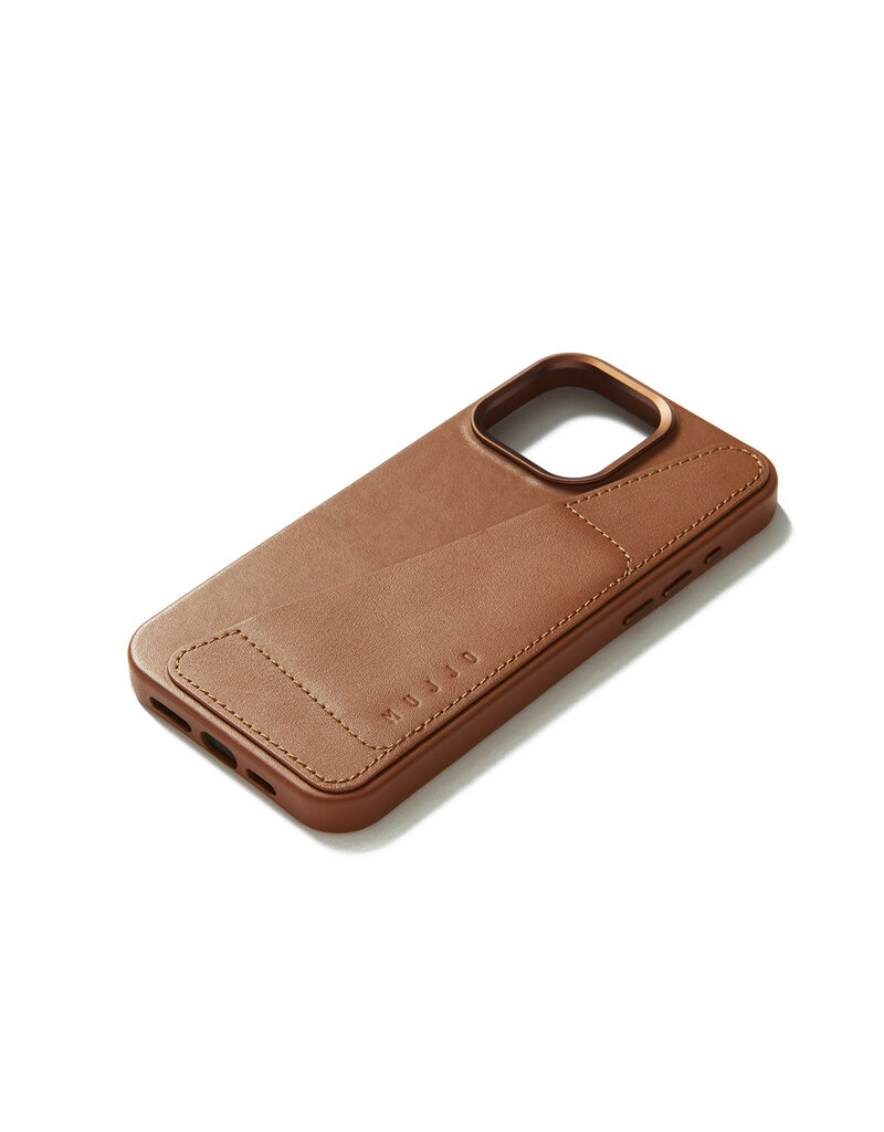 Mujjo Leder Handyhülle Iphone 15 Pro Max MagSafe Kreditkarte Cognac