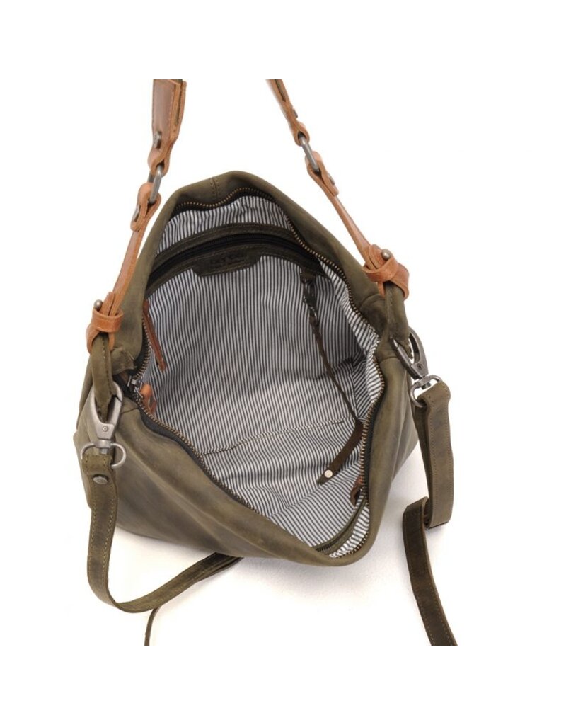 Berba Leren Dames Schoudertas Hobo Bag Olijfgroen