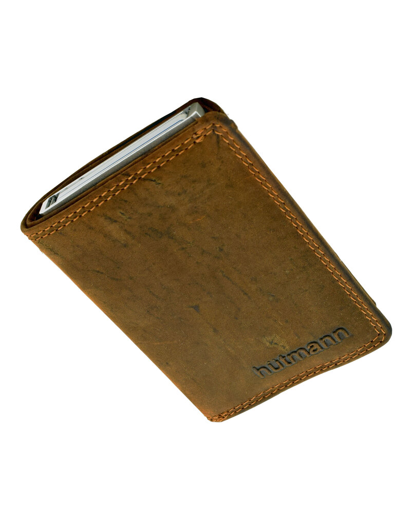Hütmann Leren Pasjeshouder Portemonnee met RFID – Compact Rundleer Model, Personaliseerbaar & Optionele Ketting