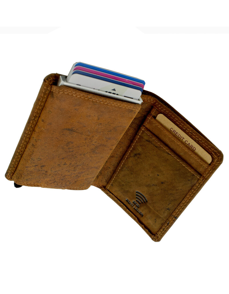 Hütmann Leder Kartenetui Geldbörse mit RFID – Kompaktes Rindsleder Modell, Personalisierbar & Optionale Kette