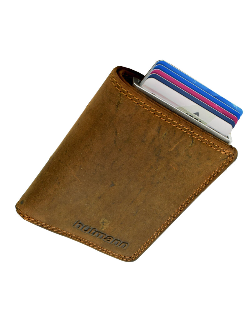 Hütmann Leren Pasjeshouder Portemonnee met RFID – Compact Rundleer Model, Personaliseerbaar & Optionele Ketting