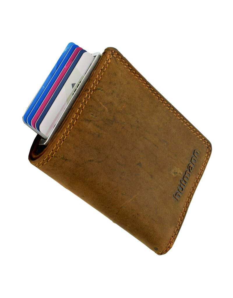 Hütmann Leren Pasjeshouder Portemonnee met RFID – Compact Rundleer Model, Personaliseerbaar & Optionele Ketting