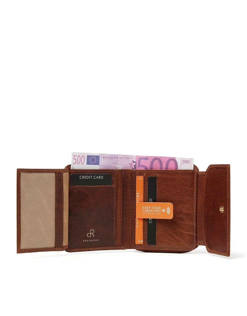 dR Amsterdam Compacte Leren Rits Portemonnee Cognac