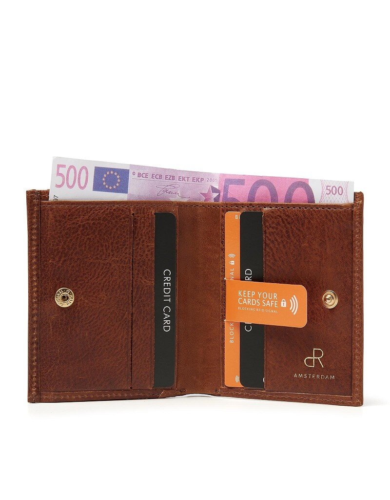 dR Amsterdam Kleine Flache Leder Portemonnaie Cognac