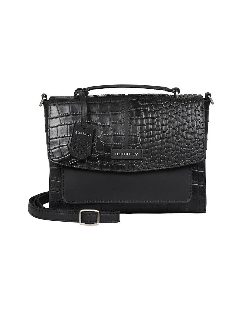 Burkely Leder Handtasche Schultertasche Croco Schwarz Large