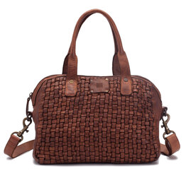 Biba Geflochtene Leder Schultertasche Bowlingbag Cognac