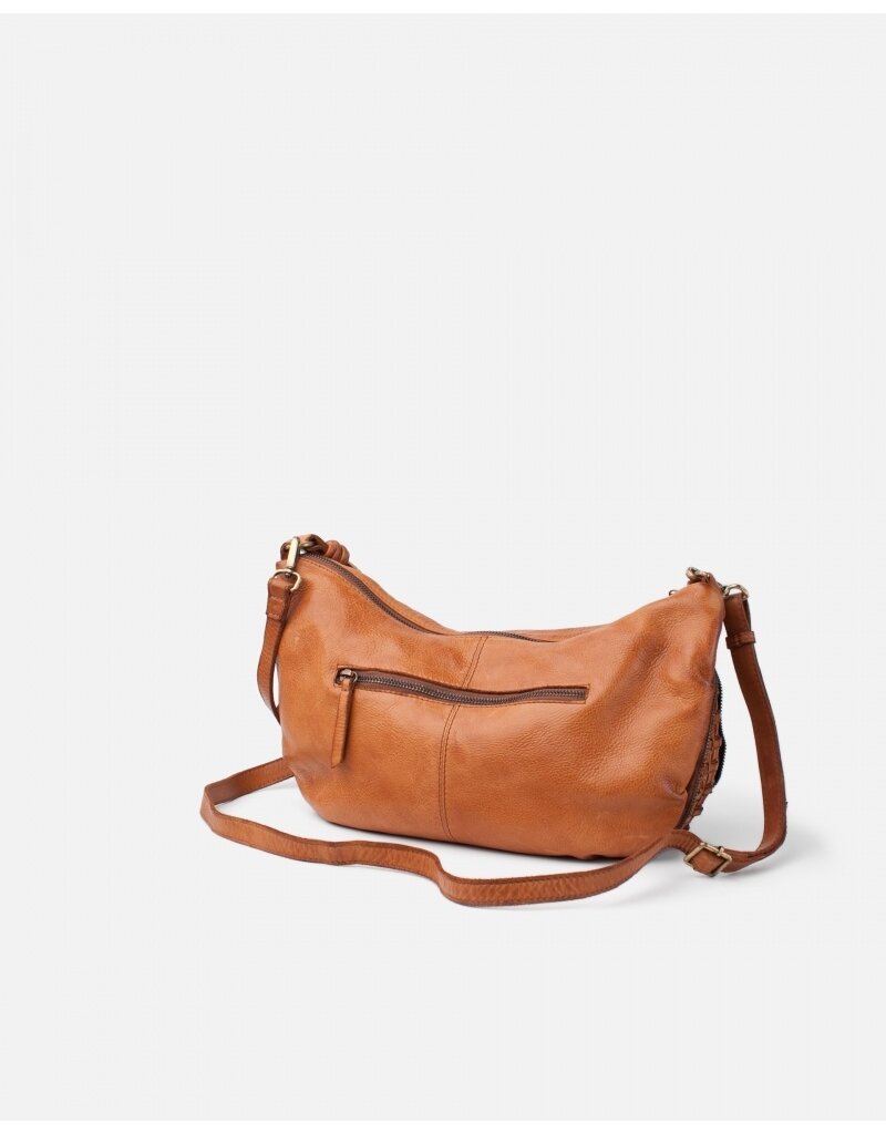 Biba Handgefertigte Hobo-Tasche aus gewaschenem Rindsleder Cognac
