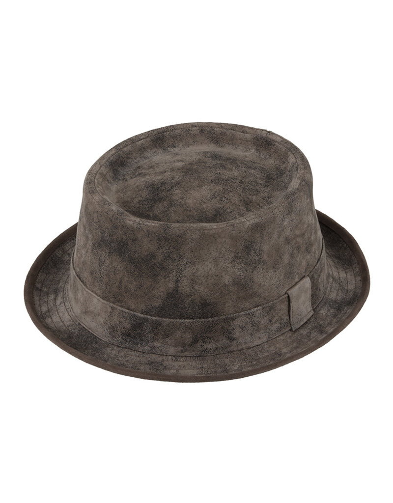 Fiebig Leren Pork Pie Hoed Taupe