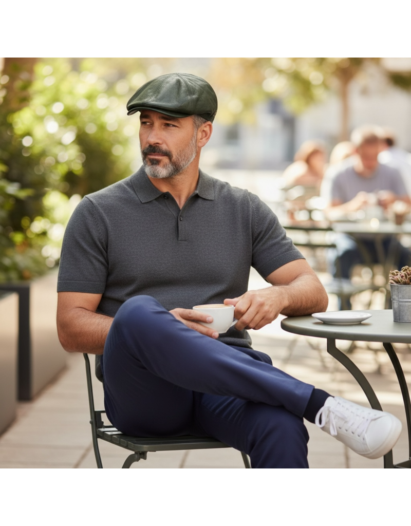 Hatland Leren Flatcap Olijfgroen