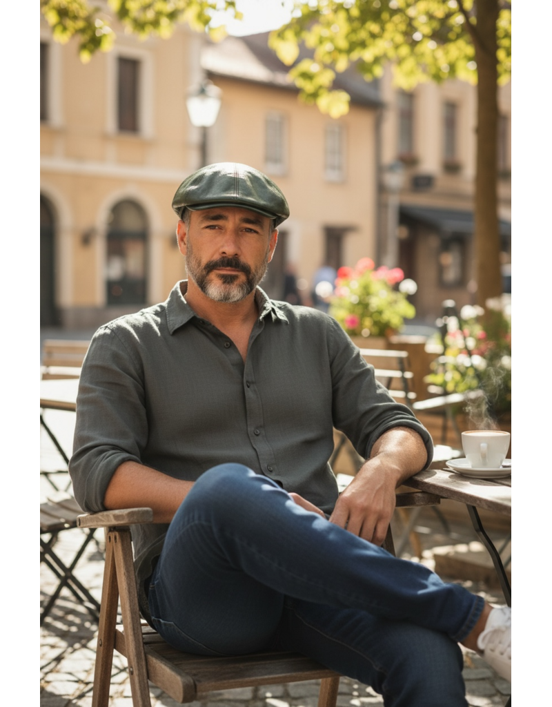 Hatland Leder Flatcap Olivgrün