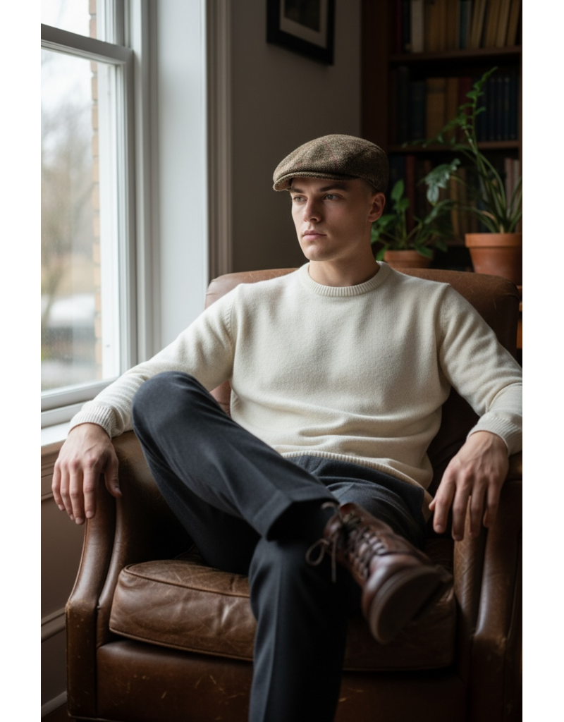 Fiebig Shetland Wollen Flatcap Visgraat Beige