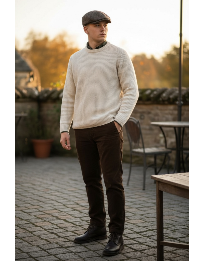 Fiebig Shetland Wollen Flatcap Visgraat Bruin