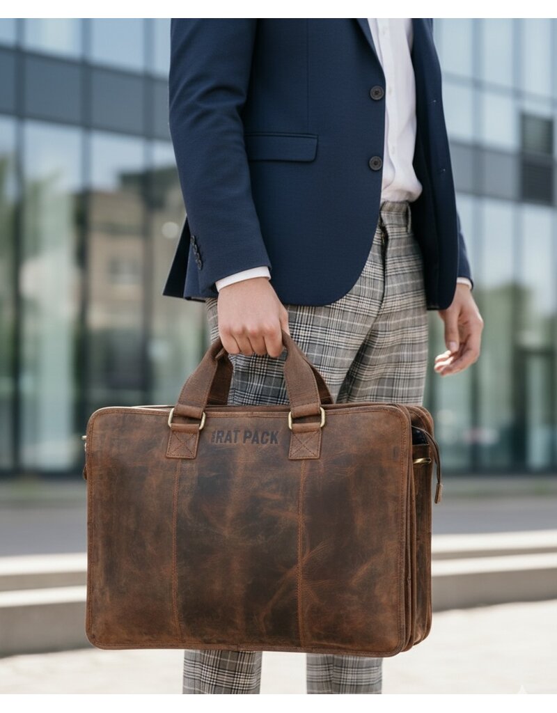 The Rat Pack 17 Inch Leren Laptoptas Werktas