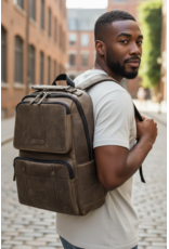 Berba 15,6 Zoll Rindleder Rucksack Laptoptasche Olivgrün