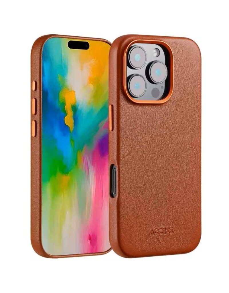 Accezz iPhone 16/Pro/Pro Max/e Hoes Back Cover Cognac