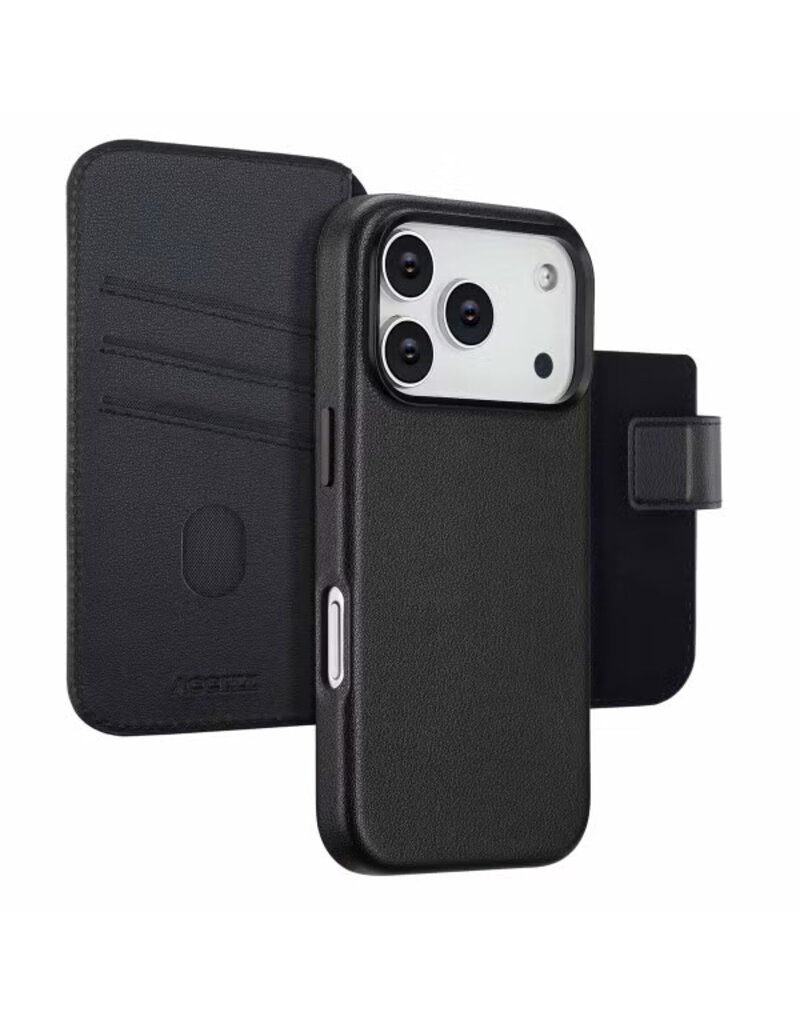 Accezz iPhone 17/Pro/Pro Max/Air Leather Bookcase 2-in-1 met MagSafe - Zwart