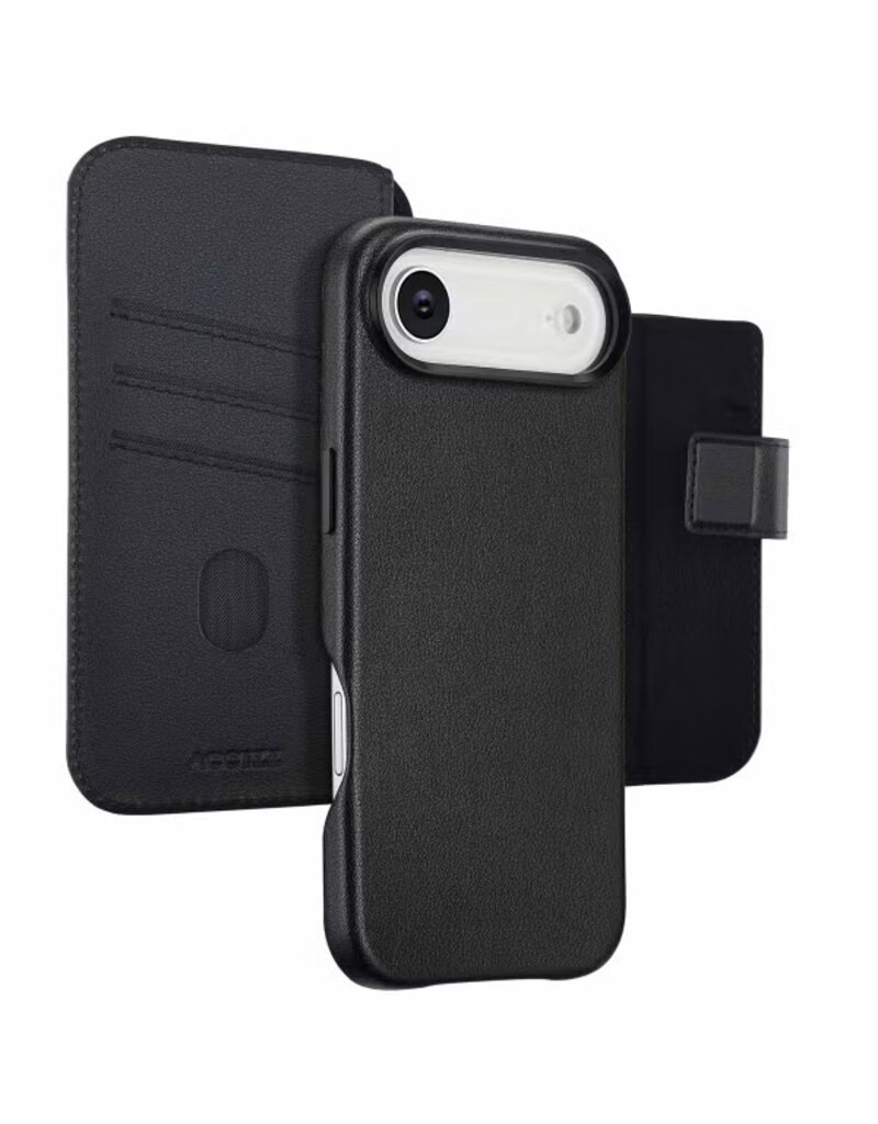 Accezz iPhone 17/Pro/Pro Max/Air Leder-Bookcase 2-in-1 mit MagSafe – Schwarz